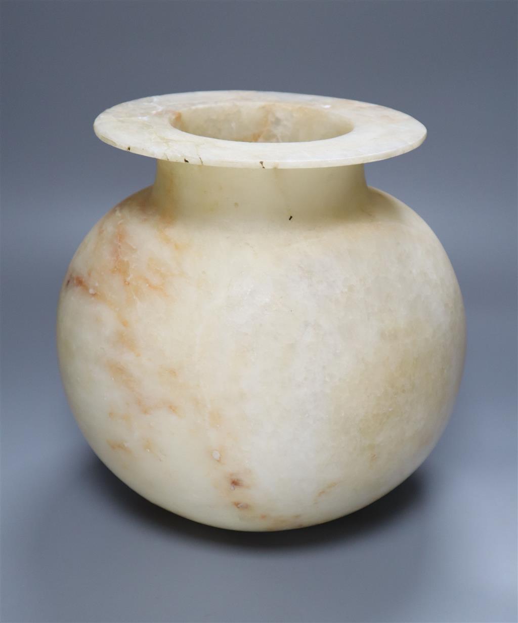 An alabaster globular vase, 26cm (a.f)